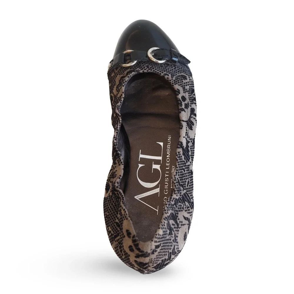 AGL Attilio Giusti Leombruni Monika Lace Print Ballet Flats Girls 4/34 Black